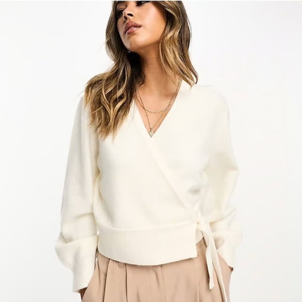 & Other Stories Cream V-Neck Wrap Sweater